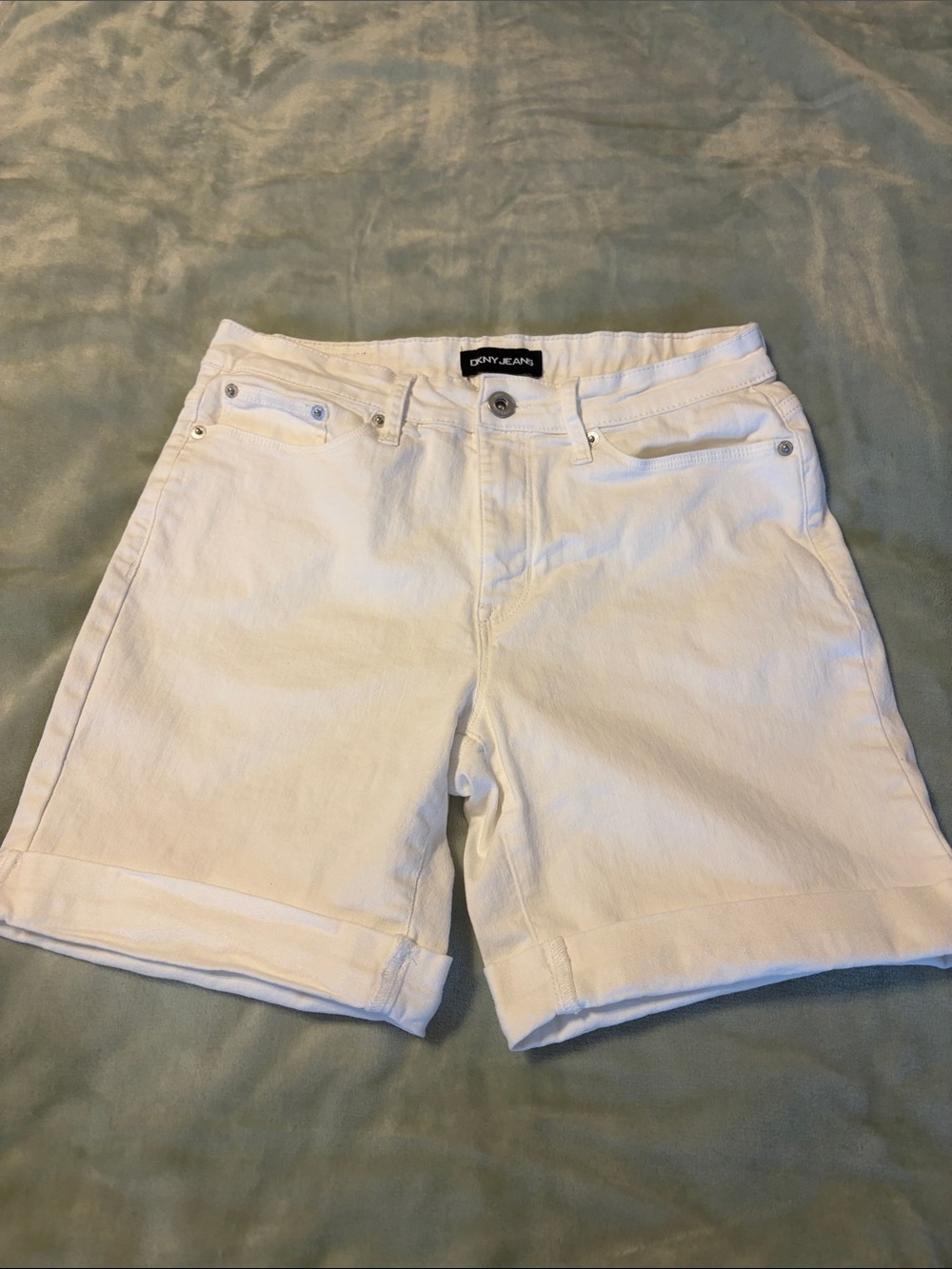 DKNY White Cotton Bermuda Shorts with Rolled Cuffs